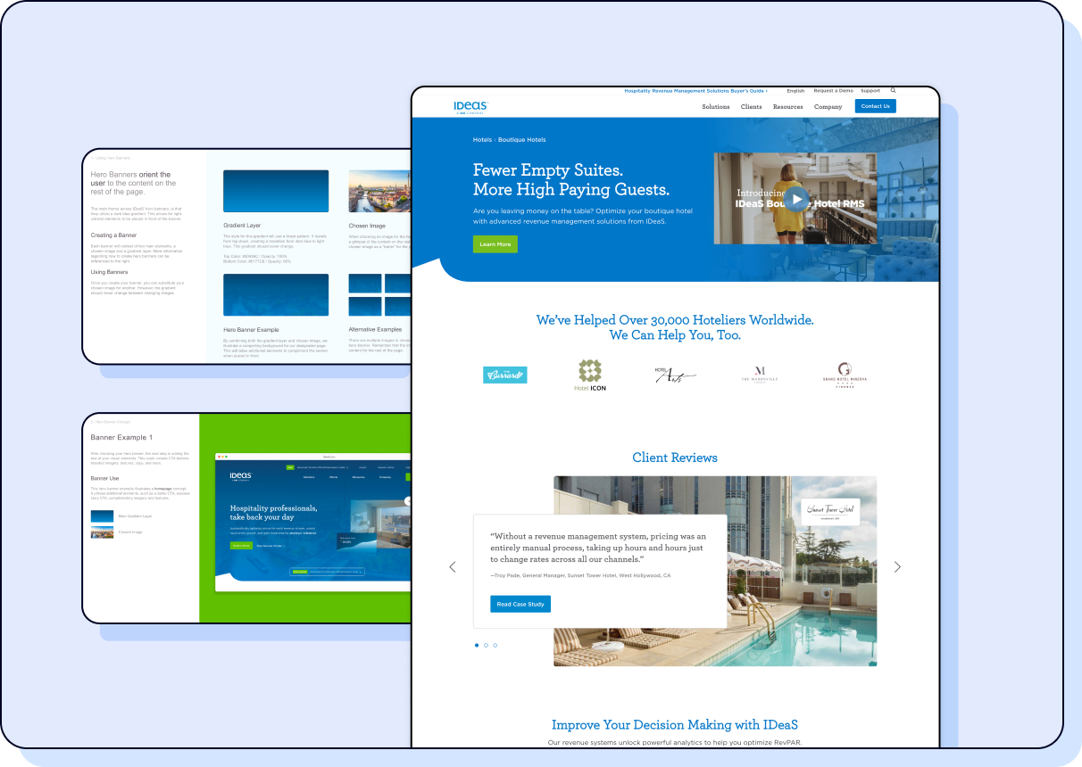 Screenshot showing how Convey Digital created a website styleguide for a B2B tech company and how that styleguide was used to create a website experience.