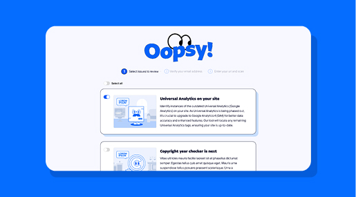 A screenshot preview of Convey's Oopsy QA Website Oopsy Tool