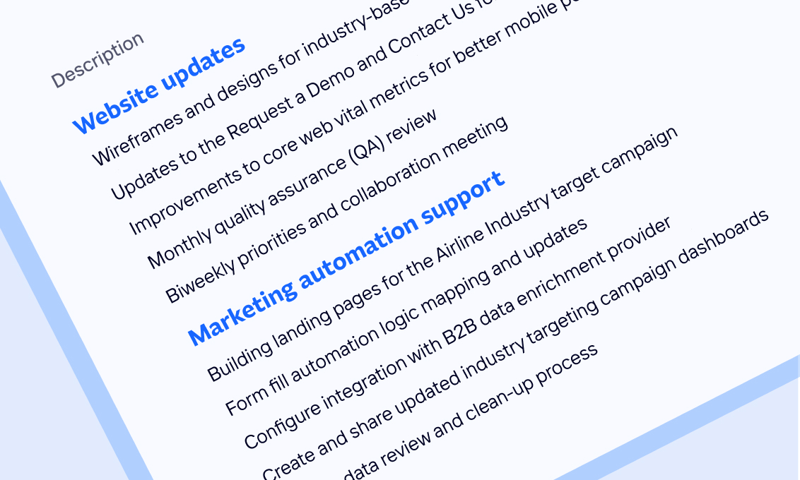An illustrative representation showing billing line items on an invoice that Convey Digital would sent to it's clients.