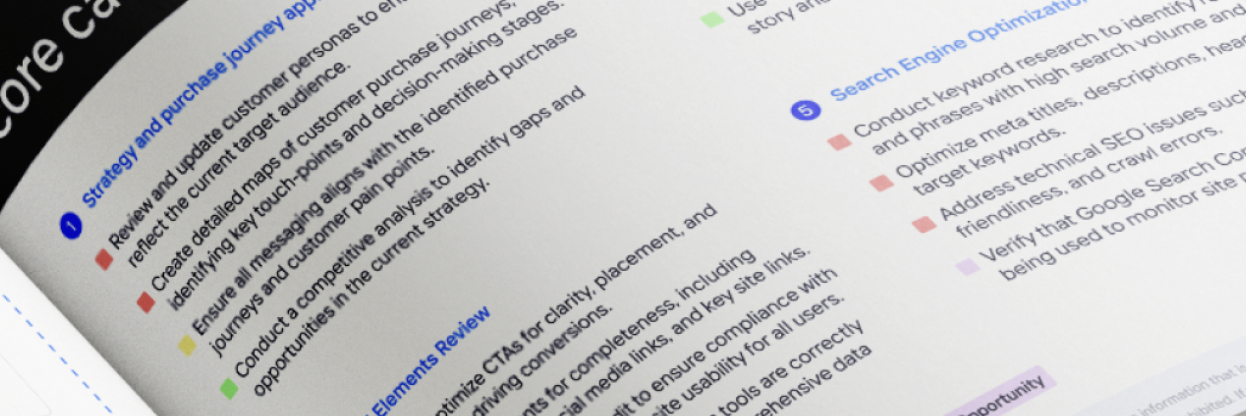 A preview of the Executive Score Card page in Convey Digital's Uncover B2B Website Strategy Report that shows how Convey assessed and graded a B2B website for a marketing leadership team.